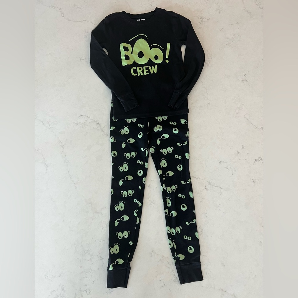 Kids’, Old Navy, “Boo” Black Glow in the Dark Long Sleeve Pajama Set